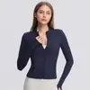 Top de yoga transfronteiriço para mulheres, modelador, gola alta, corte justo, manga longa, fitness, proteção solar, peça externa, corrida, esportes, jaqueta casual