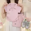 Conjunto de Verão para Meninas 2026 Novo Estiloso Roupa de Verão Infantil Top com Gola Polo Bordada de Manga Curta e Saia Curta Conjunto de Duas Peças