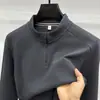 Sudadera con media cremallera de forro polar cepillado de doble cara para hombre, nueva colección otoño/invierno 2026, cuello alto, retiene el calor, cálida, manga larga, capa base