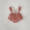 Roupas de Bebê Verão Nova Chegada Mês Pequeno Idade Bolsa Barriga Gorda Saia Manga Voadora Alça Bordada Coelho Um Ano Menina Bebê Saia de Coelho