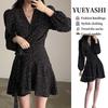 Vestido de lunares negros florales de manga larga para niños Otoño 2023 Nuevo Hora del té Estilo francés Hepburn Vestido de otoño
