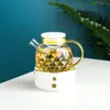 Juego de Tazas de Cerámica de Alta Gama para Uso Doméstico, Tazas de Té, Tazas de Café, Jarra Transparente de Vidrio para Jugos y Agua Fría para la Sala de Estar, Tetera Transparente