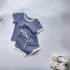Ins Pantalones cortos con dobladillo de cuello redondo estilo coreano + Pantalones cortos acolchados de algodón de manga corta para niños y niñas traje de verano