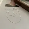 Colar Redondo Brilhante Flash de Prata de Lei S925 Feminino Coreia do Sul Ins Design Simples de Nicho Corrente para Clavícula Versátil