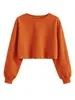 Ropa de mujer europea y americana de Amazon para otoño e invierno, sudadera corta de color liso con cuello redondo, corte holgado, hombro caído, manga larga, top corto, venta al por mayor
