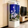Acuario de Vidrio, Tipo Vertical para Sala de Estar, Uso Doméstico, de Pie, con Sistema Integrado de Filtración y Oxigenación, Incluye Mueble, No Necesita Cambiar el Agua