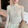 Blusas de Meia-Estação, Camisetas de Base Outono e Inverno com Gola Alta para Mulheres, Podem Ser Usadas por Fora, Novas de Manga Longa Casuais e Simples