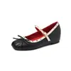 Versión de piel de oveja~Zapatos Mary Jane estilo ballet con remaches para mujer, zapatos planos de una sola correa con lazo francés, zapatos para mujer de talla grande