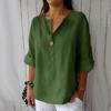 Amazon 2026 Transfronterizo Europeo y Americano Verano Nuevo Camiseta Holgada para Mujer Cuello en V Algodón y Lino Botones Arriba