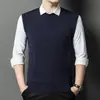 Colete de Lã Liso Outono e Inverno Transfronteiriço para Homens, Suéter Básico de Malha Gola V, Colete para Homens de Meia-Idade e Idosos, Roupa de Pai