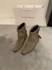 Hebilla de cinturón de cuero estilo Western con punta cuadrada 2026 botas de mezclilla, parte superior de cuero, tacón grueso, botines, botas de montar, nuevo estilo otoño/invierno para mujer