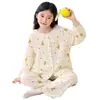 Pijama de Algodón Nube para Niñas Otoño Invierno Dulce Encaje Niños Medianos y Grandes Cárdigan Manga Larga Conjunto de Ropa de Casa para Niños
