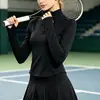 Camiseta de Manga Larga de Malla con Cuello Cruzado y Media Cremallera para Tenis y Fitness para Mujer Falda Deportiva Plisada de Cintura Alta Ropa de Golf y Fitness