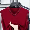 Chaleco de Lana de Color Puro Otoño e Invierno para Hombre con Cuello en V Prendas de Punto Base Prendas de Punto Chaleco para Hombres de Mediana Edad y Mayores Ropa para Papá