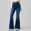Jeans elásticos de orejas de gato transfronterizos de microcampana, pantalones vaqueros de corte bootcut de talle alto cruzados, pantalones casuales adelgazantes para mujer