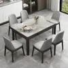 Juego de mesa y sillas de comedor de mármol estilo italiano, mesa de comedor moderna para uso doméstico, madera maciza, apto para apartamentos pequeños, diseño de lujo ligero, mesa de comedor rectangular estilo occidental