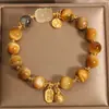 Pulseira de Cristal de Quartzo Rutilado Dourado Artificial e Pedra da Lua para Mulheres, Pulseira de Cristal de Titânio Imitação de Quartzo Rutilado Amarelo, Presente para Namorada ou Melhor Amiga