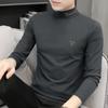 Camiseta de terciopelo de zorro plateado para hombre, otoño e invierno, corte entallado, cálida, cuello medio alto, manga larga, ropa de otoño, camisa de base gruesa con forro polar para hombre