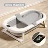 Tina de Baño para Bebé con Sensor de Temperatura Uso en Casa Plegable Antideslizante Tina de Baño para Bebé Puede Sentarse y Acostarse Tina de Baño Ampliada para Niños