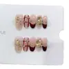 Nai Zi Unhas Usáveis Puramente Feitas à Mão Outono e Inverno Novo Vermelho Retrô Xadrez Francês Xadrez Pintado à Mão Patch de Arte para Unhas