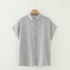 Camisa blanca estilo japonés, pequeña, fresca, de doble capa, con cuello de muñeca, estilo artístico, de algodón a rayas, holgada y de manga corta para mujer.