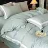 Conjunto de Roupa de Cama Jacquard Quatro Peças Luxo Leve Capa de Edredom Simples com Bordas Largas Lençol Respirável Amigo da Pele Conjunto de Cama para Todas as Estações