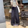 Calças Jeans Azul Escuro Lavado com Calças Largas Retas Fluídas para Mulheres no Outono Cintura Alta Soltas Comprimento Total Calças Longas Versáteis