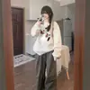 Moletom Gola Redonda Feminino 2026 Novo Outono Inverno Com Pelúcia Extra Tamanho Grande Sem Capuz Solto Estilo Preguiçoso Estilo Hong Kong Chique Manga Longa