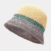 Sombrero de pescador de ganchillo hecho a mano de color contrastante fresco literario japonés para mujer estilo coreano sombrero de paja hueco de verano sombrero tipo cubo para protección solar