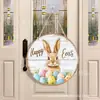 Letrero de Madera de Pascua con Conejo Letrero de Bienvenida para Puerta Venta al por Mayor Decoración de Pared de Atmósfera Festiva Decoración de Pared Artesanía de Madera