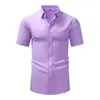 Camisa Retrô de Manga Curta com Aparência de Linho para Homens, Estilo Fino de Verão, Não Amassa, Antirrugas, Camisa Social, Camisa Masculina Transfronteiriça com Toque de Luxo