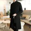 Jaqueta corta-vento masculina casual de primavera e outono de 2026, estilo chinês, comprimento médio, gola alta, duas peças falsas, estilo Tang, corte solto, tamanhos grandes, botões de rã