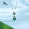 S925 colar Ruyi de prata esterlina incrustada com calcedônia verde em forma de gota de nicho design luz de luxo colar de prata fornecimento atacado
