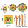 Decoración para Fiesta de Cumpleaños de Hoja de Palmera Tiki Hawaiano Vaso de Papel Desechable Plato de Papel Servilleta Cuchillo, Tenedor y Cuchara Suministros de Vajilla