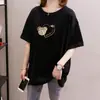 Roupas Femininas Plus Size para Mulheres de Meia-Idade e Idosas Gordas MM Tamanho Extra Grande Comércio Exterior Camiseta de Manga Curta Feminina Top Solto de Comprimento Médio para Cobrir a Gordura