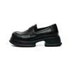 Masuism 2025 Nuevos Zapatos Pequeños de Cuero Estilo Británico Tacón Grueso Suela Gruesa Mocasines Versátiles Casuales de Verano para Mujer