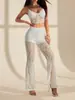 Calça Longa Casual Feminina Estilo Western Y2 Primavera/Verão de Cintura Alta Flare, Cruzamento de Fronteira Amazon Renda Sexy Transparente Camada Dupla