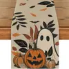 Decoração de Festa de Halloween da Amazon Caminho de Mesa Linho Toalha de Mesa Fantasma Abóbora Estampada Mesa de Centro Almofada Térmica Pano