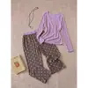 Estilo delicado roxo temperamento justo de manga comprida pijama para mulheres início do outono novo estilo emagrecedor estampa de estrelas calça comprida loungewear conjunto de duas peças