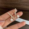 Pendientes de Plata S925 con Cruz Geométrica y Perla para Mujer, Pendientes Brillantes con Diamantes, Elegantes Estilo Francés, Diosa Socialité, Venta al por Mayor