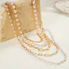 Venta Caliente Transfronteriza Elegante Traje de Collar de Cadena de Perlas Mixtas de 5 Piezas Diseño Multicapa Apilado para Mujer Collar al por Mayor