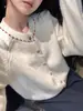 Cárdigan de punto abotonado de color liso retro simple estilo coreano para mujer, otoño e invierno, con un diseño suave y elegante, abrigo suéter top