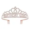Europeia e Americana Menina de Aniversário Feliz Aniversário Festa Coroa Alça de Ombro Liga de Metal Diamante Brilhante High-End Tiara de Coração