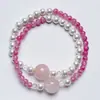 Pulsera de Cuarzo Rosa Natural con Perlas Rosas para Mujer, Pulsera Versátil de Perlas, Regalo al por Mayor