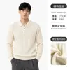 Camisa Polo de Punto para Hombre Estilo Old Money Suéter Otoño Invierno Textura de Canalé Vertical Top Pulóver de Manga Larga para Hombre