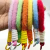 Lanyard Corto de Peluche Colorido Estilo Fresco Personalizado para Teléfono, Llavero de Piel de Visón, Correa Colgante para Bolso