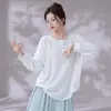 Ropa de Baile para Adultos, Blusa Transparente de Manga Larga con Botones de Concha Estilo Nuevo de Verano para Mujer, Top de Ropa de Práctica de Danza Clásica
