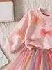 Sudadera de diseño otoño 2026 transfronteriza europea y americana con lazo de patchwork y malla vestido de bebé línea A