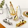Soporte para Cucharas de Acero Inoxidable Dorado Estante Restaurante Cuchara para Servir Colador Estante Bandeja para Cuchara de Arroz Almacenamiento de Clips para Buffet