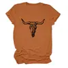 Amazon eBay Estação Independente Moda Casual Feminina Cabeça de Touro Sol Cacto Gola Redonda Manga Curta Camiseta Camada Base
